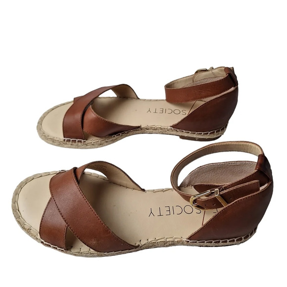 Sole Society Sz9 Brown Saundra Leather CrissCross Ankle Strap Espadrille Sandals - Picture 2 of 16